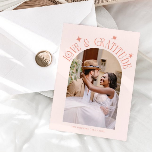 Love & Gratitude Minimalist Wedding Photo Peach Dankeskarte (Von Creator hochgeladen)