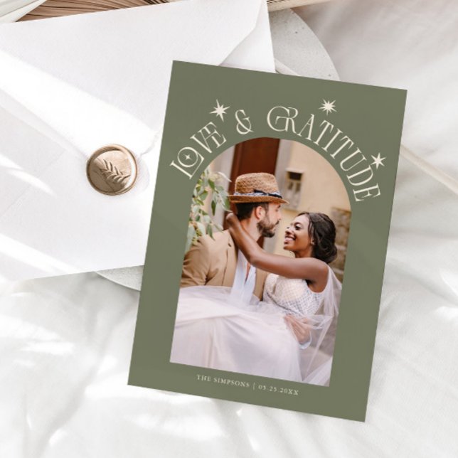 Love & Gratitude Minimalist Wedding Photo Sage Dankeskarte (Von Creator hochgeladen)
