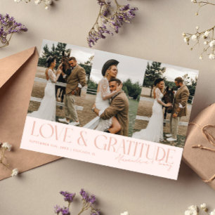Love & Gratitude Pfirsich-Hochzeits-Mehrfachfoto Dankeskarte