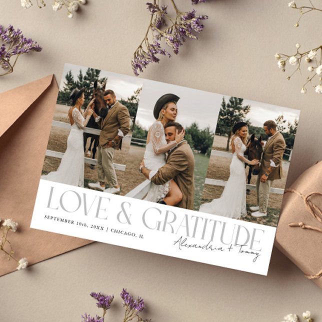 Love & Gratitude White Wedding Multi Photo   Dankeskarte (Von Creator hochgeladen)