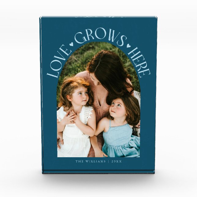 Love Grows Here Modern Arch Teal Fotoblock (Vorderseite)