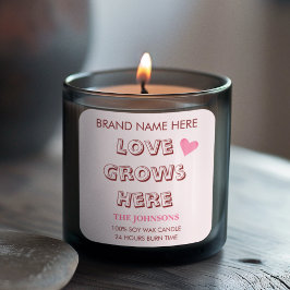 Love Grows Here | Valentine's Day Candle Labels Quadratischer Aufkleber