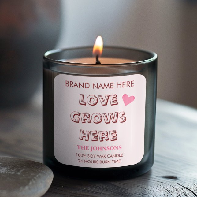 Love Grows Here | Valentine's Day Candle Labels  Quadratischer Aufkleber (Von Creator hochgeladen)