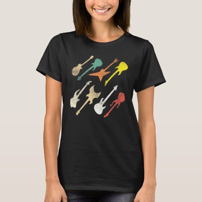Love Guitar Different Guitars Retro Guitar Player T-Shirt (Vorderseite)