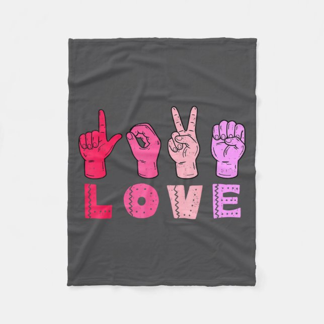 Love Hand Sign Language Asl Valentines Day Men Wom Fleecedecke (Vorderseite)