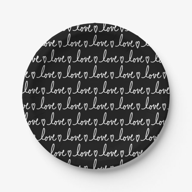 Love Handwritten Valentine's Party Paper Plates Pappteller (Vorderseite)
