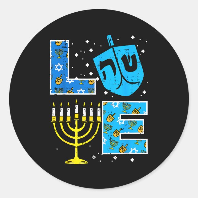 Love Hanukkah Dreidel Menorah Jewish Chanukah Men  Runder Aufkleber (Vorderseite)