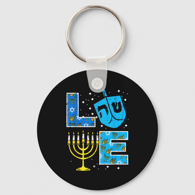 Love Hanukkah Dreidel Menorah Jewish Chanukah Men  Schlüsselanhänger (Vorderseite)
