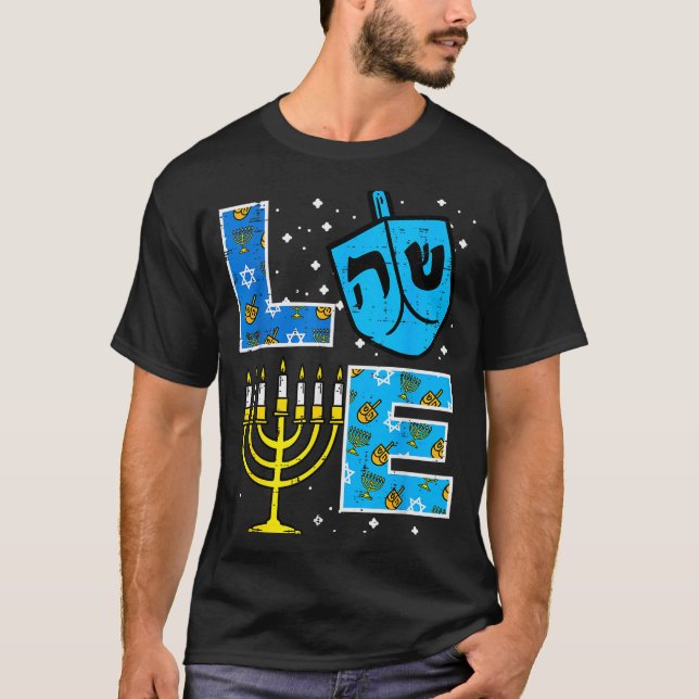 Love Hanukkah Dreidel Menorah Jewish Chanukah Men  T-Shirt (Vorderseite)