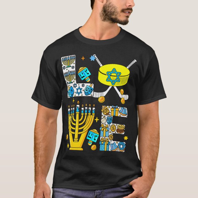 Love Hanukkah Menorah Costume Hockey Lover Player  T-Shirt (Vorderseite)