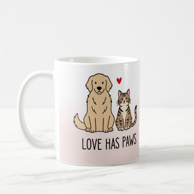 Love Has Paws | Cute Minimalist Dog and Cat Illust Kaffeetasse (Links)