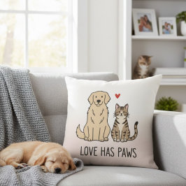 Love Has Paws | Cute Minimalist Dog and Cat Illust Kissen