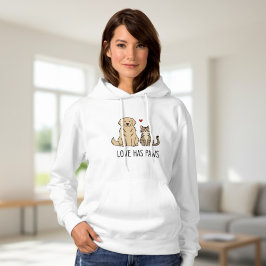 Love Has Paws - Golden Retriever and Cat Adult Pul Hoodie