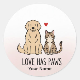 Love Has Paws Süße minimalistische Hund- und Kat Runder Aufkleber