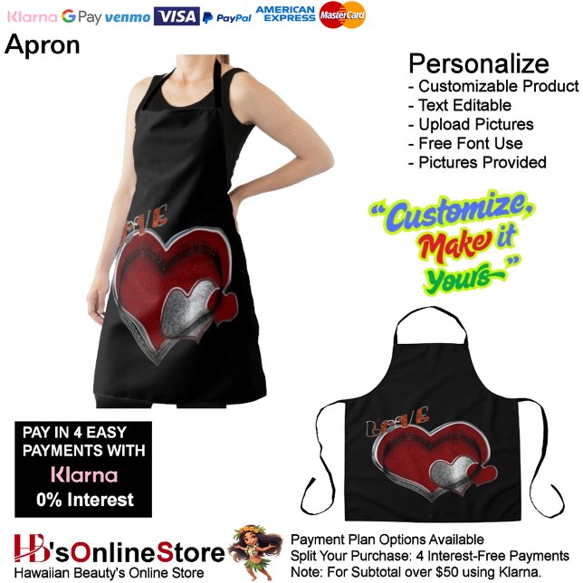Love Heart Black Kitchen Cooking Mess Free Large Schürze (Love Heart Black Kitchen Cooking Mess Free Large Apron.)