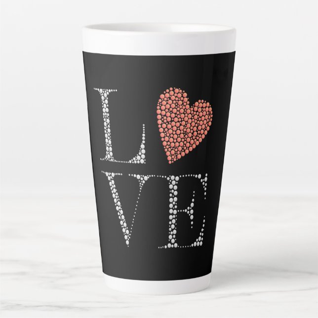 Love Heart Design – Red Gradient Heart on Black  Milchtasse (Vorderseite)