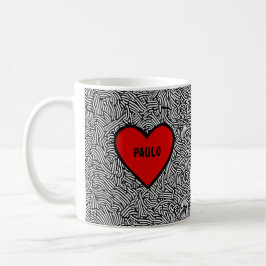 Love Heart Doodle mug Black White & Red valentines Kaffeetasse