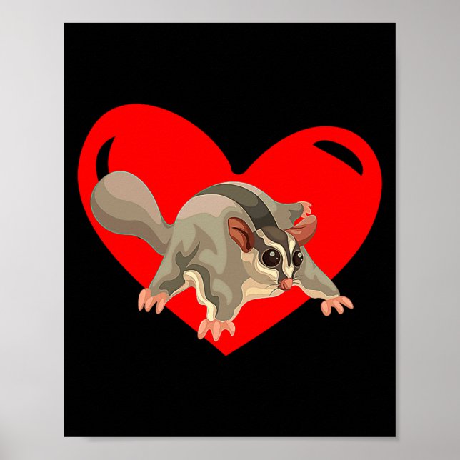 Love Heart Graphic Valentines Day Sugar Glider Bo  Poster (Vorne)