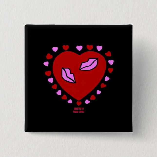 Love Heart Kisses 2 Inch Square Button (Vorderseite)