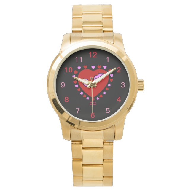 Love Heart Kisses Unisex Gold Watch Armbanduhr (Vorderseite)