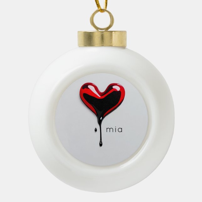 love heart monogram name modern minimal Christmas Keramik Kugel-Ornament (Vorderseite)