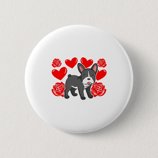 Love Heart Valentines Day Roses French Bulldog Bo  Button (Vorderseite)