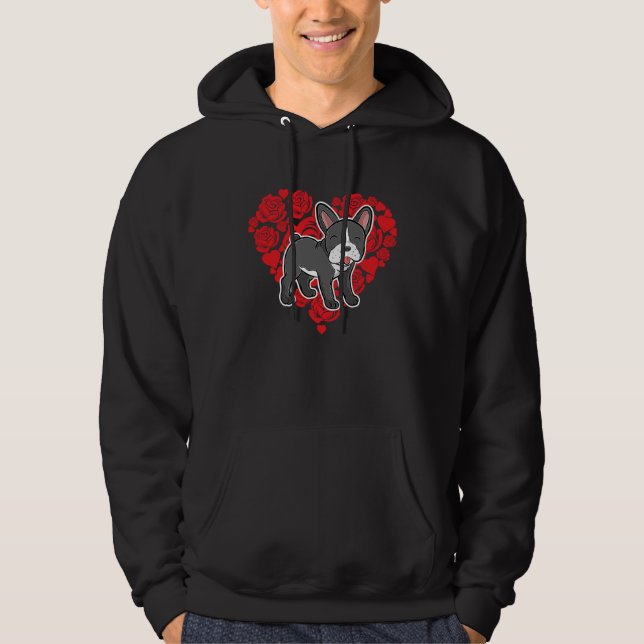 Love Heart Valentine's Day Roses French Bulldog Bo Hoodie (Vorderseite)