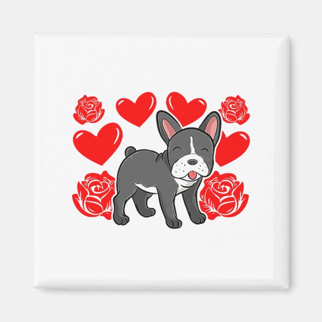 Love Heart Valentines Day Roses French Bulldog Bo  Magnet (Vorne)