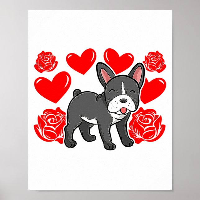 Love Heart Valentines Day Roses French Bulldog Bo  Poster (Vorne)