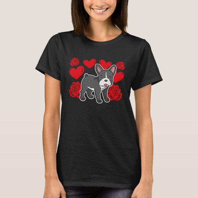 Love Heart Valentine's Day Roses French Bulldog Bo T-Shirt (Vorderseite)