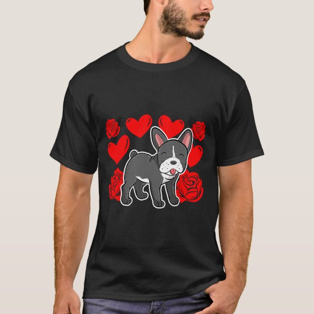 Love Heart Valentines Day Roses French Bulldog Bo  T-Shirt (Vorderseite)