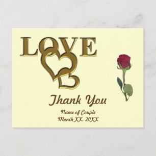 Love Hearts and Red Rose Thank You Postcard Postkarte