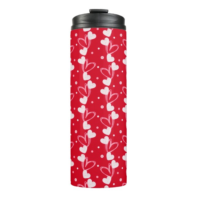 Love Hearts Doddles, Red, Thermal Tumbler Thermosbecher (Vorderseite)