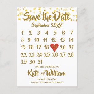 Love Hearts Konfetti-Kalender Datum speichern Ankündigungspostkarte