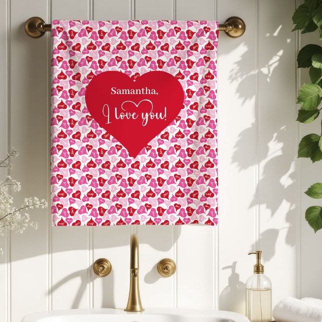 Love Hearts Personalized Valentine Gift Bath Towel Badhandtuch Set (Love Hearts Personalized Valentine Gift Bath Towel)