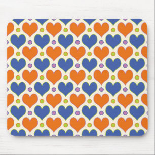 Love Hearts & Polka Dots Muster in Blau & Orange Mousepad