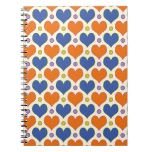 Love Hearts & Polka Dots Muster in Blau & Orange Notizblock