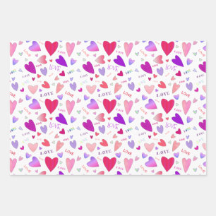 Love Hearts Verlobungs-Jubiläums-Gestreift Rosa Ge Geschenkpapier Set