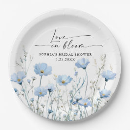 Love In Bloom Blue Bridal Shower Paper Plates Pappteller