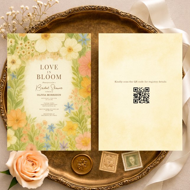 Love in Bloom Botanical QR Code Bridal Shower Einladung (Von Creator hochgeladen)