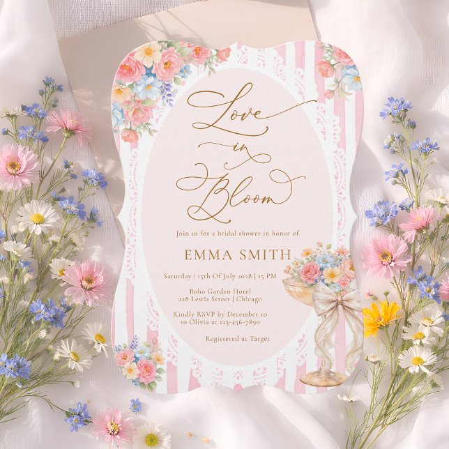 Love in Bloom Bow Champagne Bridal Shower Einladung (Von Creator hochgeladen)