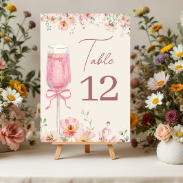 Love in Bloom Champagne Pink Bow Bridal Shower Tischnummer