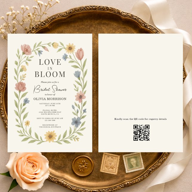 Love In Bloom Floral QR Code Bridal Shower Einladung (Von Creator hochgeladen)