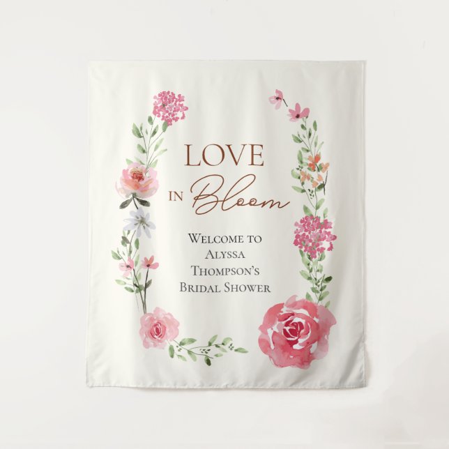 Love in Bloom Summer Floral Bridal Shower Welcome Wandteppich (Vorderseite)