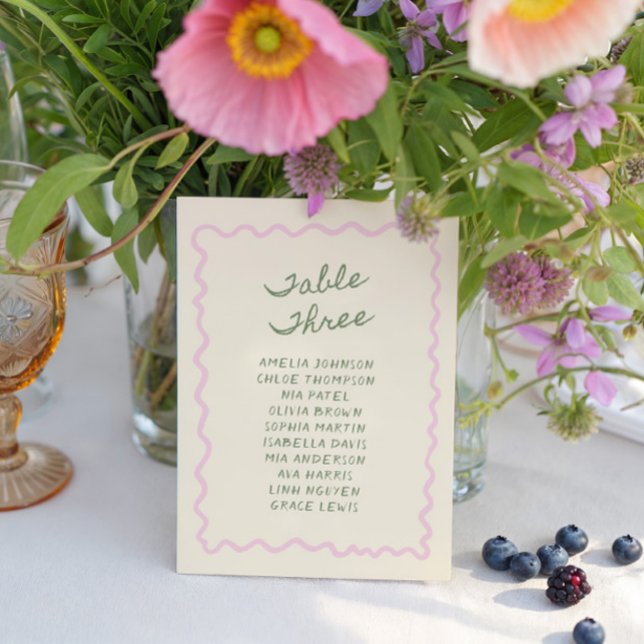 Love in Bloom Whimsical Handwritten Table 3 Card Einladung (Von Creator hochgeladen)