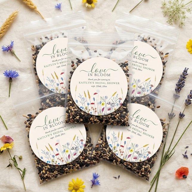 Love in Bloom Wildflower Meadow Bridal Shower Runder Aufkleber (Von Creator hochgeladen)