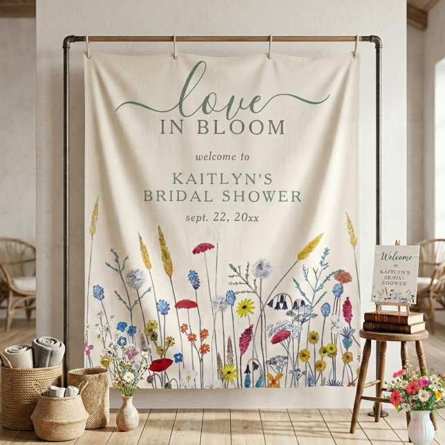 Love in Bloom Wildflower Meadow Bridal Shower Wandteppich (Von Creator hochgeladen)
