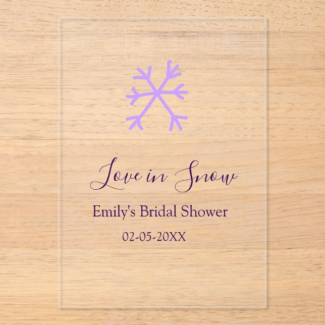 Love in Snow bridal shower purple snowflakes paste Acryleinladungen (Vorderseite)