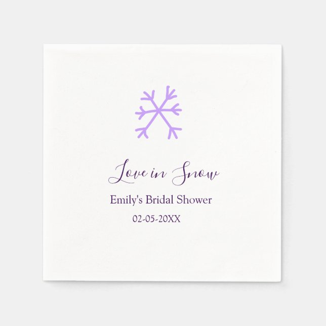 Love in Snow bridal shower purple snowflakes paste Serviette (Vorderseite)