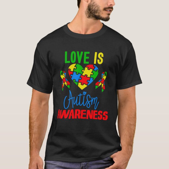 Love is Autism Awareness Puzzle Pieces Heart and R T-Shirt (Vorderseite)